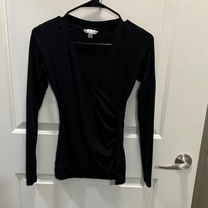 CAbi Black Long Sleeve Wrap Top